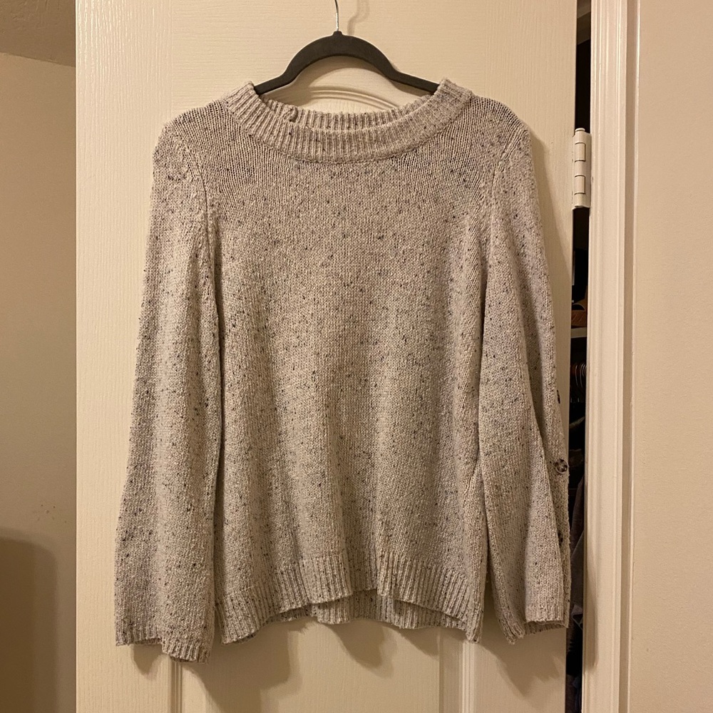 Boutique Speckle Sweater with buttons on sleeves